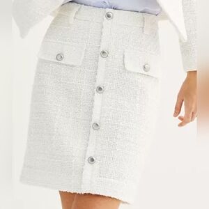NWOT Nine West Boucle Tweed Skirt Spring Silver Buttons Formal Dressy Knit
